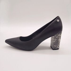 Calvin Klein LIKE NEW Eviti Black Leather Snakeskin 3.5" Block Heels Size 6.5 M